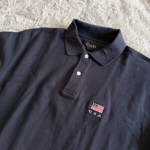 Vintage Navy Blue Polo Shirt with USA Flag Embroidery Men’s L Collar Casual 90s